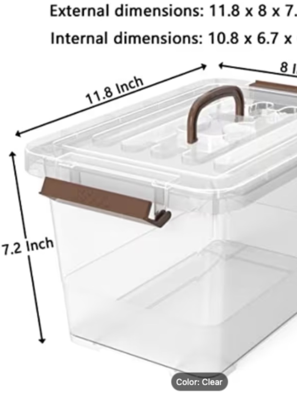 Plastic Stackable Latching Box with Brown Handle and Lid, Multi-Purpose